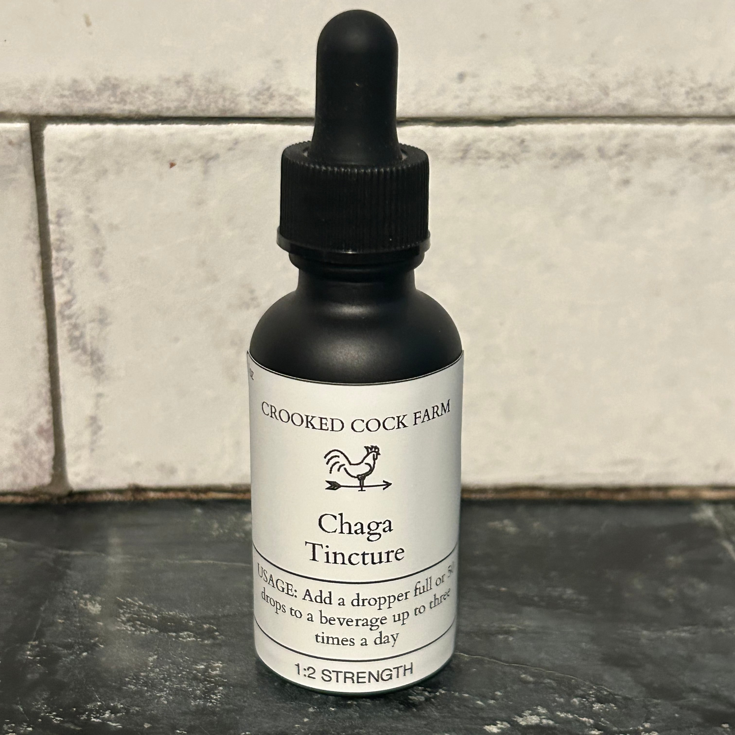 Bottle of Chaga Tincture from Crooked Cock Farm